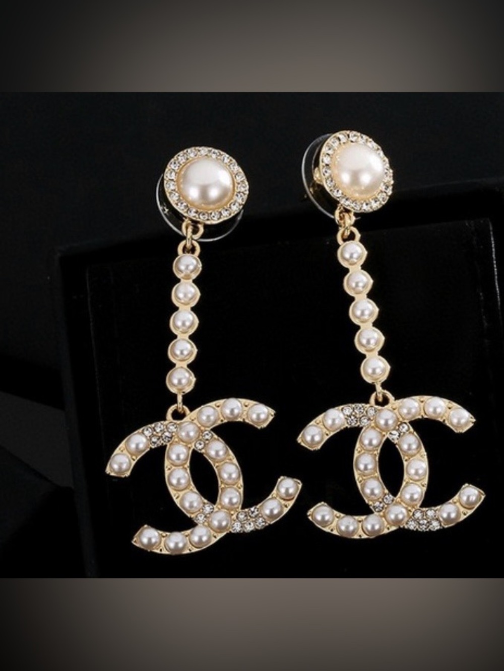 Double C Pearl-Embellished Drop Dangle Earrings - Gold Tone For Pierced Ears